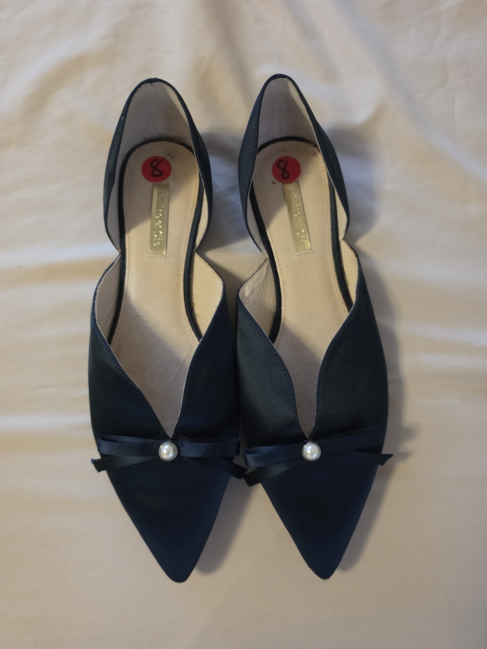 Louise et Cie Navy Pointed D'Orsay Flats with Pearl Accent